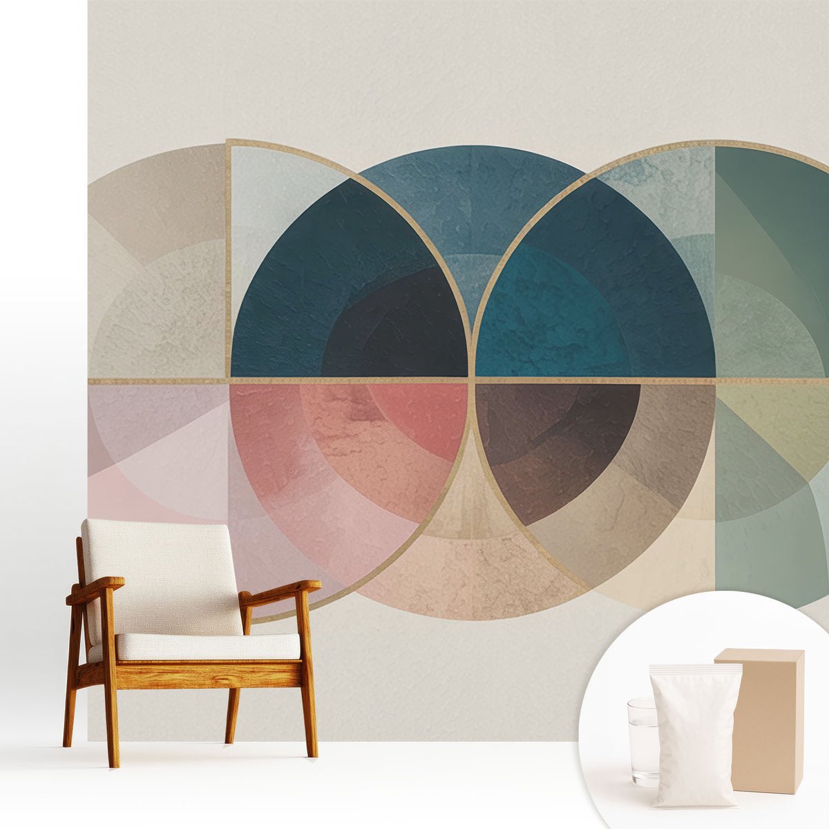Wallfluent Fotobehang - Marine Vliesbehang - 250x250 cm - Geometrische Elegantie Muurschildering - Gang behang Abstractie - Fotobehang Vlies - Slaapkamer behang