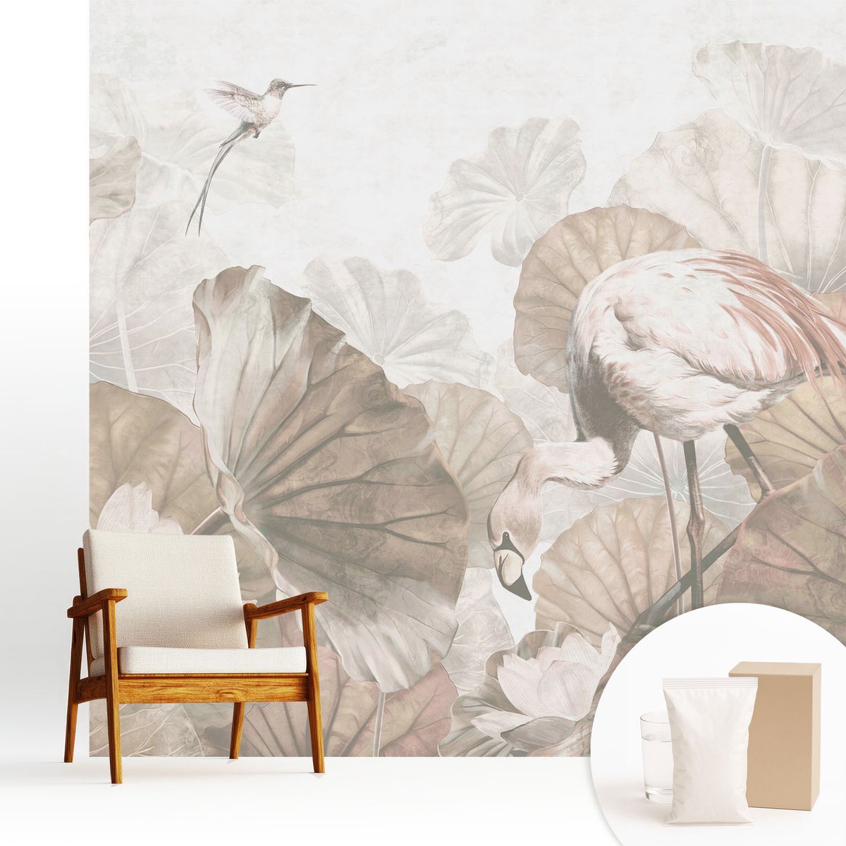 Wallfluent Fotobehang - Beige Vliesbehang - 250x250 cm - Elegante Natuur Fotobehang Vlies - Woonkamer behang Landschappen - Muurschildering - Woonkamer behang