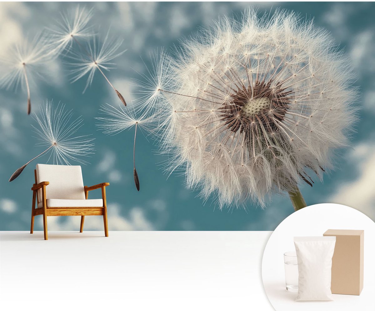 Wallfluent Fotobehang - Wit Vliesbehang - 416x254 cm - Een Vleugje Etherische Schoonheid Fotobehang Vlies - Woonkamer behang Bloemen En Planten - Muurschildering - Hal behang
