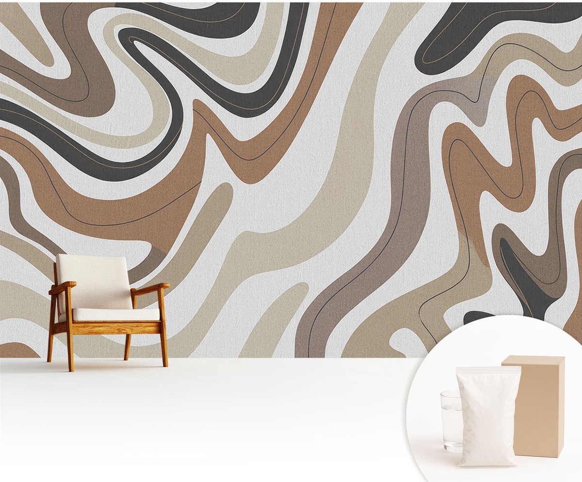 Wallfluent Fotobehang - Beige Vliesbehang - 416x254 cm - Harmonieuze Golven Fotobehang Vlies - Hal behang Abstractie - Muurschildering - Woonkamer behang