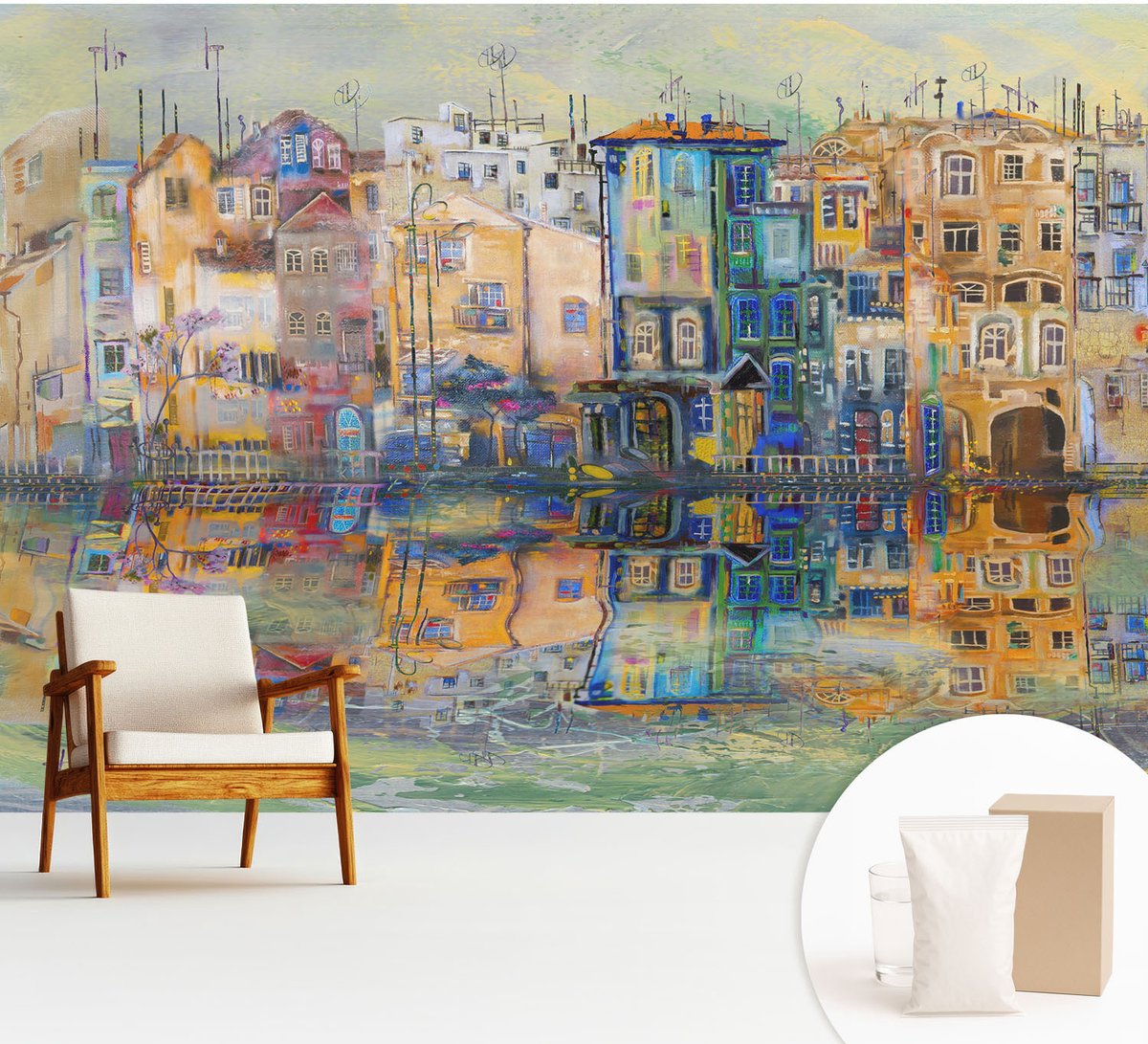 Wallfluent Fotobehang - Beige Vliesbehang - 312x219 cm - Magische Stad Muurschildering - Gang behang Architectuur - Fotobehang Vlies - Gang behang