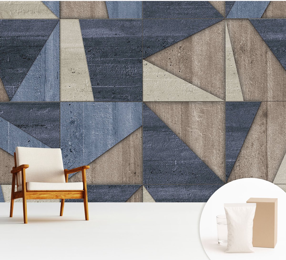 Wallfluent Fotobehang - Blauw Vliesbehang - 312x219 cm - Geometrische Patronen Muurschildering - Slaapkamer behang Geometrie - Fotobehang Vlies - Gang behang