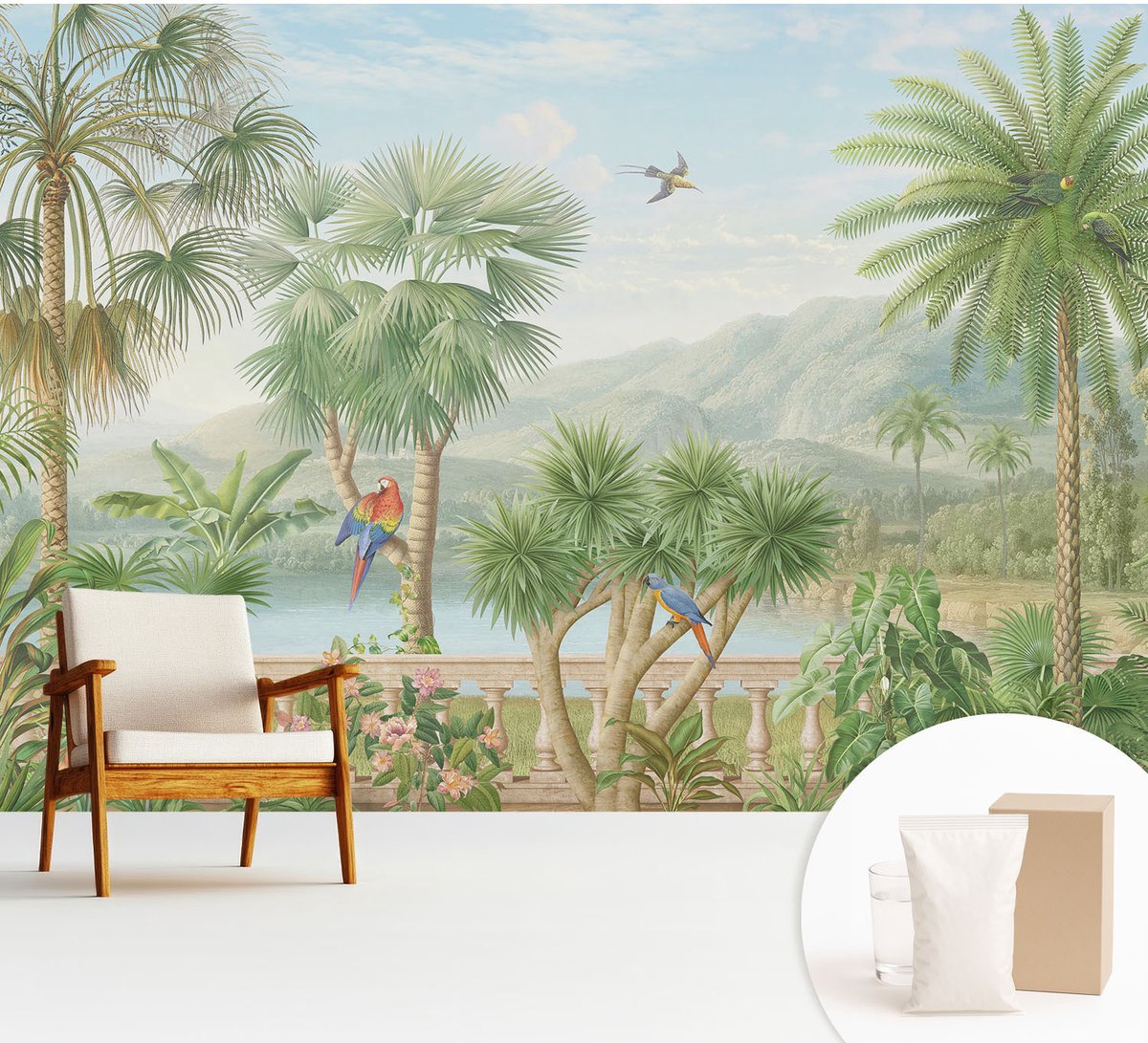 Wallfluent Fotobehang - Groente Vliesbehang - 312x219 cm - Exotisch Landschap Fotobehang Vlies - Woonkamer behang Landschappen - Muurschildering - Hal behang