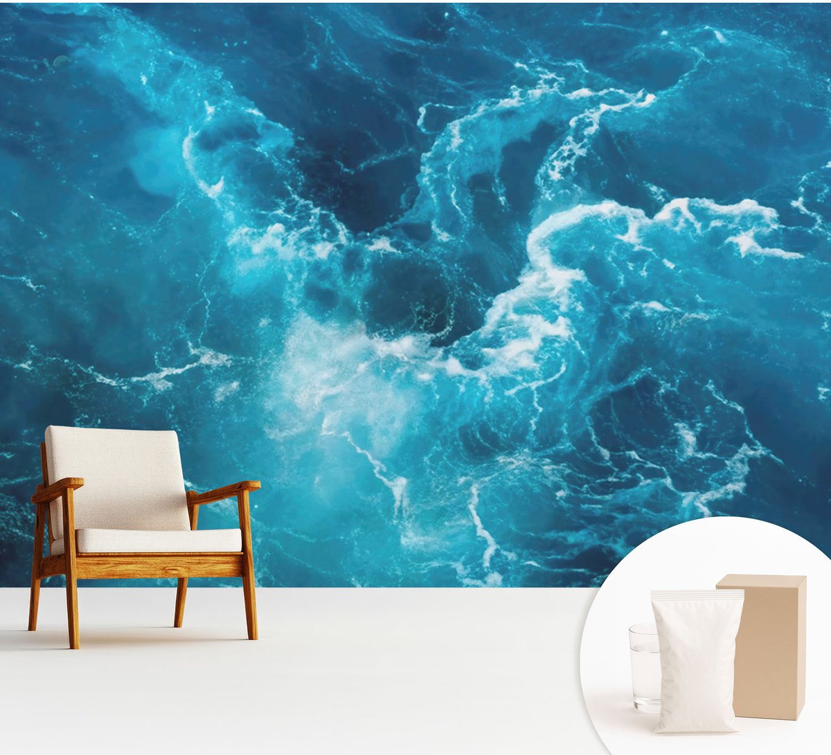 Wallfluent Fotobehang - Blauw Vliesbehang - 312x219 cm - Zeewervels Muurschildering - Gang behang Landschappen - Fotobehang Vlies - Gang behang