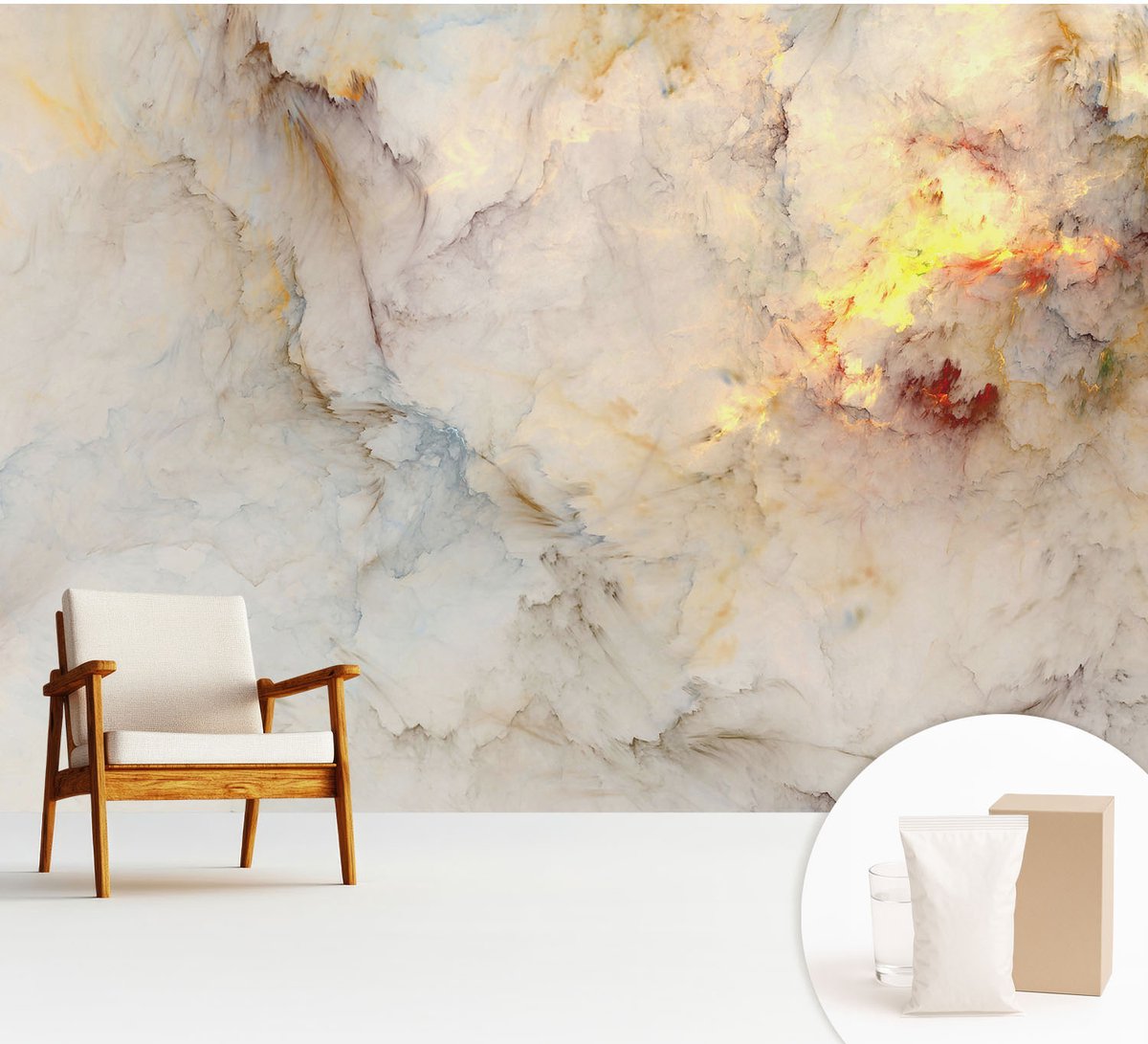 Wallfluent Fotobehang - Wit Vliesbehang - 312x219 cm - Kleurrijk Landschap Muurschildering - Slaapkamer behang Abstractie - Fotobehang Vlies - Slaapkamer behang