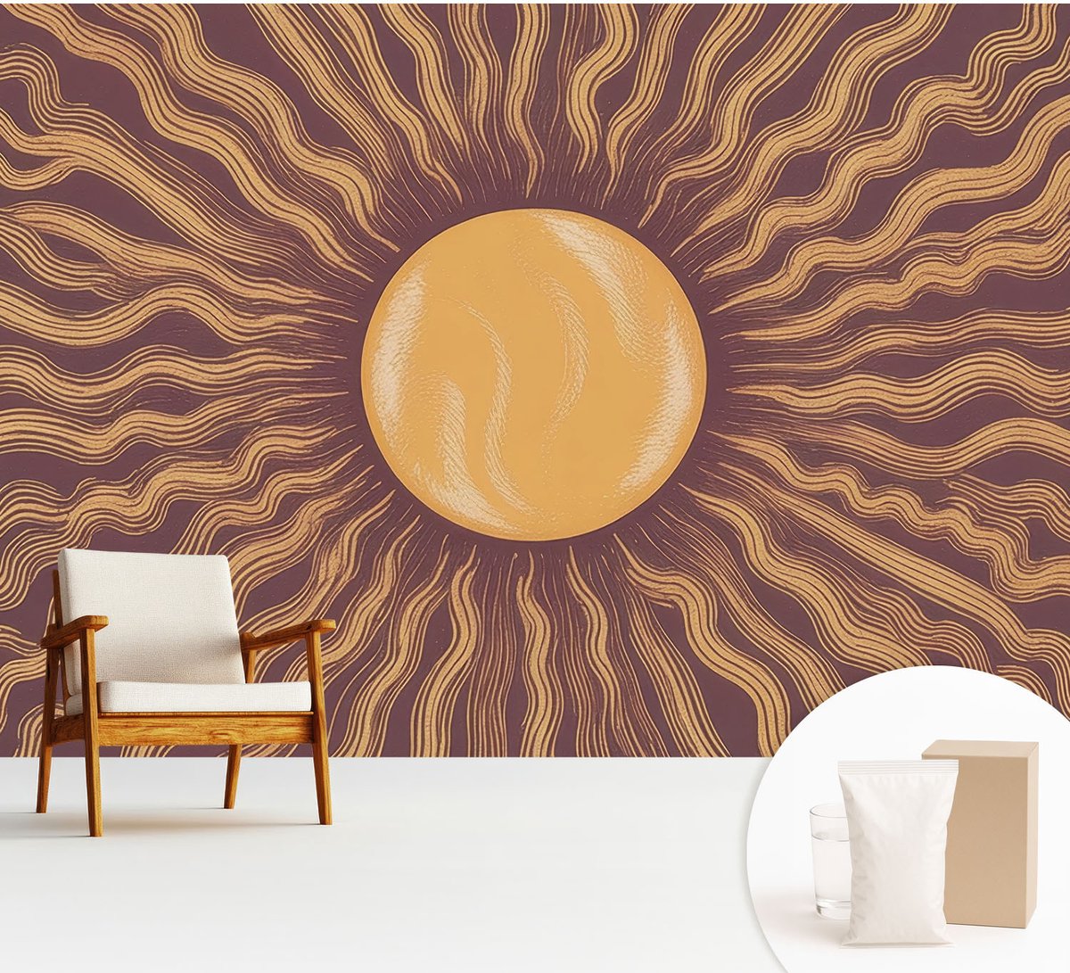 Wallfluent Fotobehang - Bruin Vliesbehang - 312x219 cm - Zonnestralen Muurschildering - Gang behang Deel - Fotobehang Vlies - Slaapkamer behang