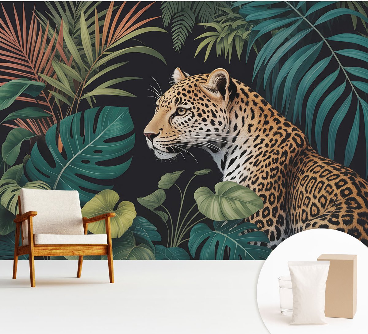 Wallfluent Fotobehang - Groente Vliesbehang - 312x219 cm - Exotische Luipaard Muurschildering - Slaapkamer behang Dieren - Fotobehang Vlies - Slaapkamer behang