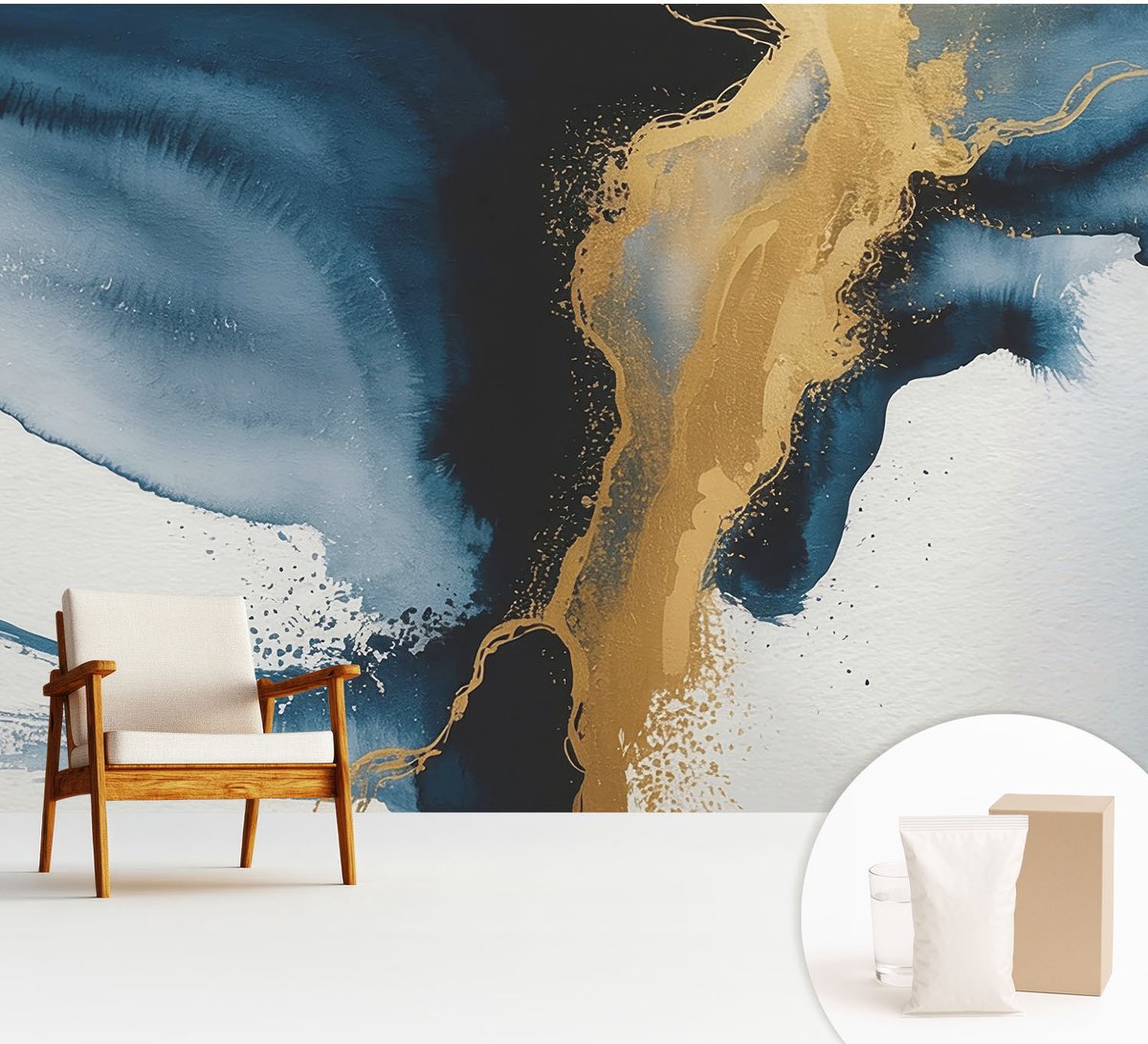 Wallfluent Fotobehang - Blauw Vliesbehang - 312x219 cm - Kleurrijke Abstractie Fotobehang Vlies - Woonkamer behang Abstractie - Muurschildering - Hal behang