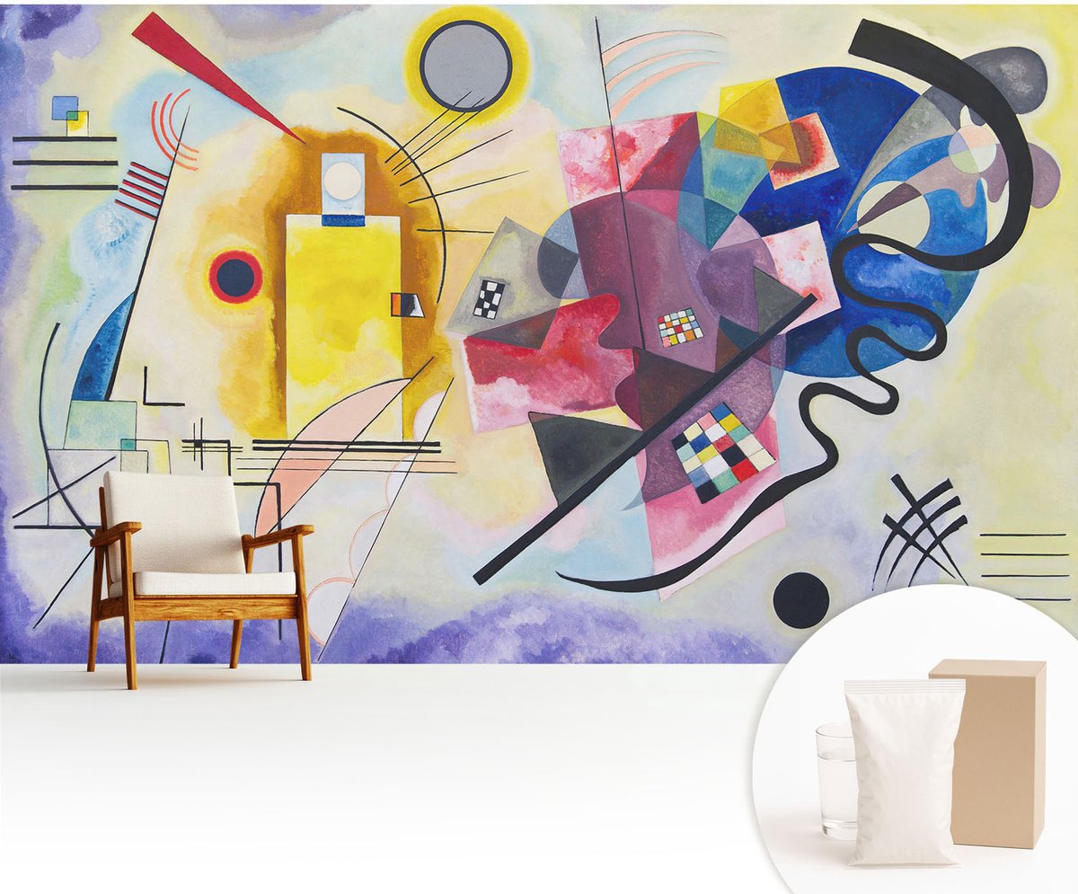 Wallfluent Fotobehang - Geel Vliesbehang - 416x254 cm - Kleurrijke Abstractie Fotobehang Vlies - Woonkamer behang Abstractie - Muurschildering - Woonkamer behang