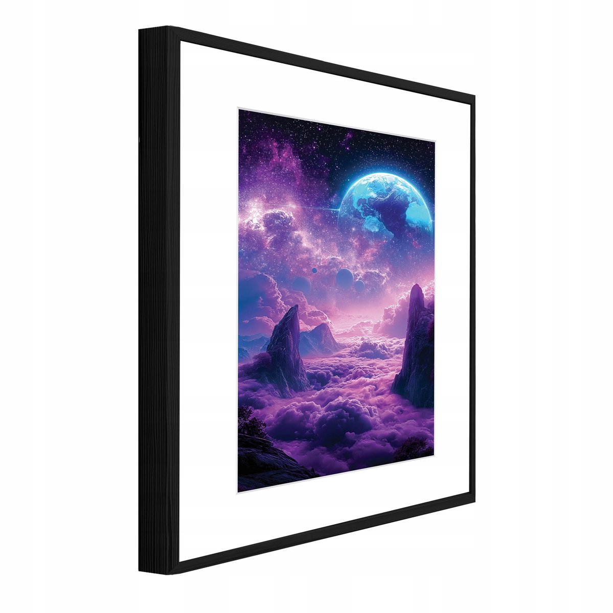 WALLARENA Schilderij met reliëf en passe-partout 120x80 cm - zwarte lijst - abstracte kosmos - wanddecoratie voor woonkamer en slaapkamer Paars