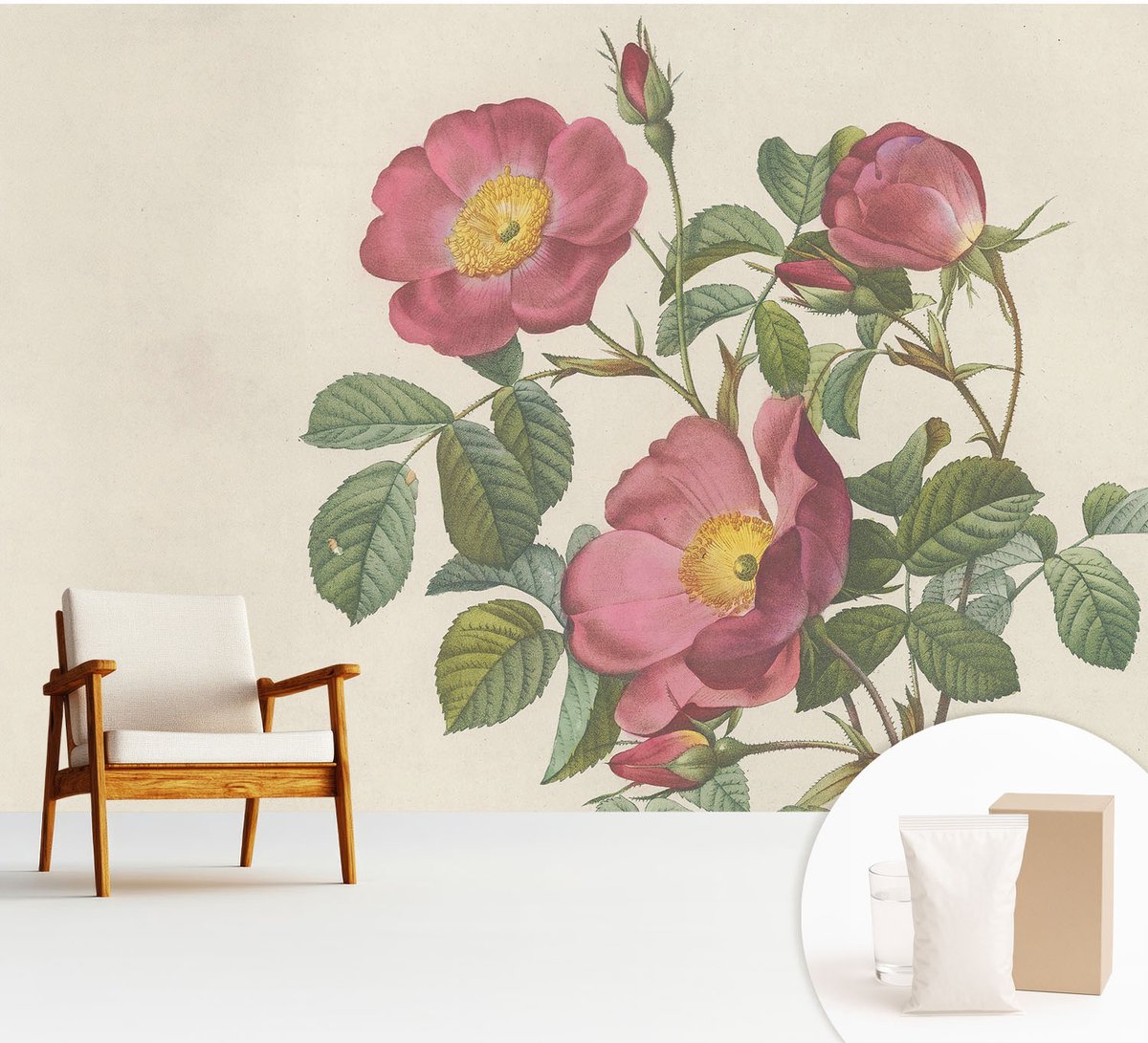 Wallfluent Fotobehang - Roze Vliesbehang - 312x219 cm - Rozenmotief Muurschildering - Slaapkamer behang Bloemen En Planten - Fotobehang Vlies - Slaapkamer behang