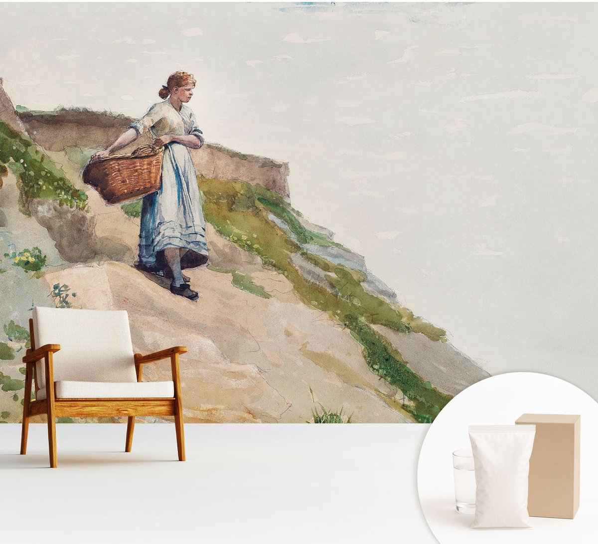 Wallfluent Fotobehang - Wit Vliesbehang - 312x219 cm - Vrouwelijk Landschap Muurschildering - Slaapkamer behang Mensen - Fotobehang Vlies - Slaapkamer behang