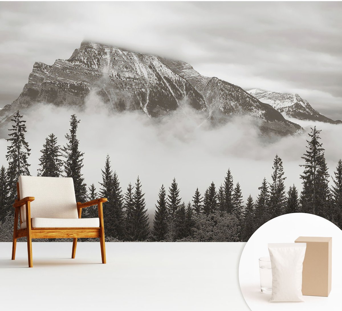 Wallfluent Fotobehang - Zwart-Wit Vliesbehang - 312x219 cm - Berglandschap Muurschildering - Slaapkamer behang Landschappen - Fotobehang Vlies - Slaapkamer behang