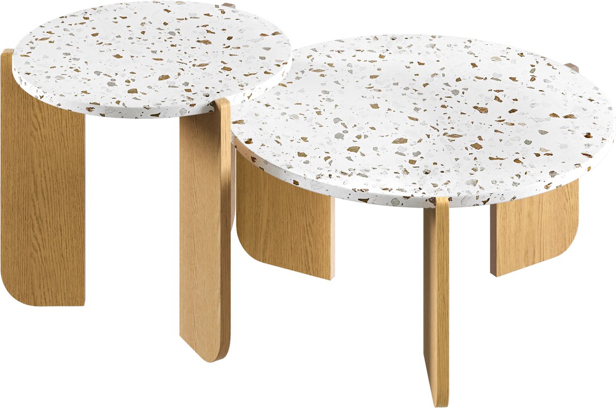 Ropilly Salontafel Set van 2 - Nesting Salontafel Wit Hout - Moderne Bijzettafel Woonkamer - MDF Natuurlijk