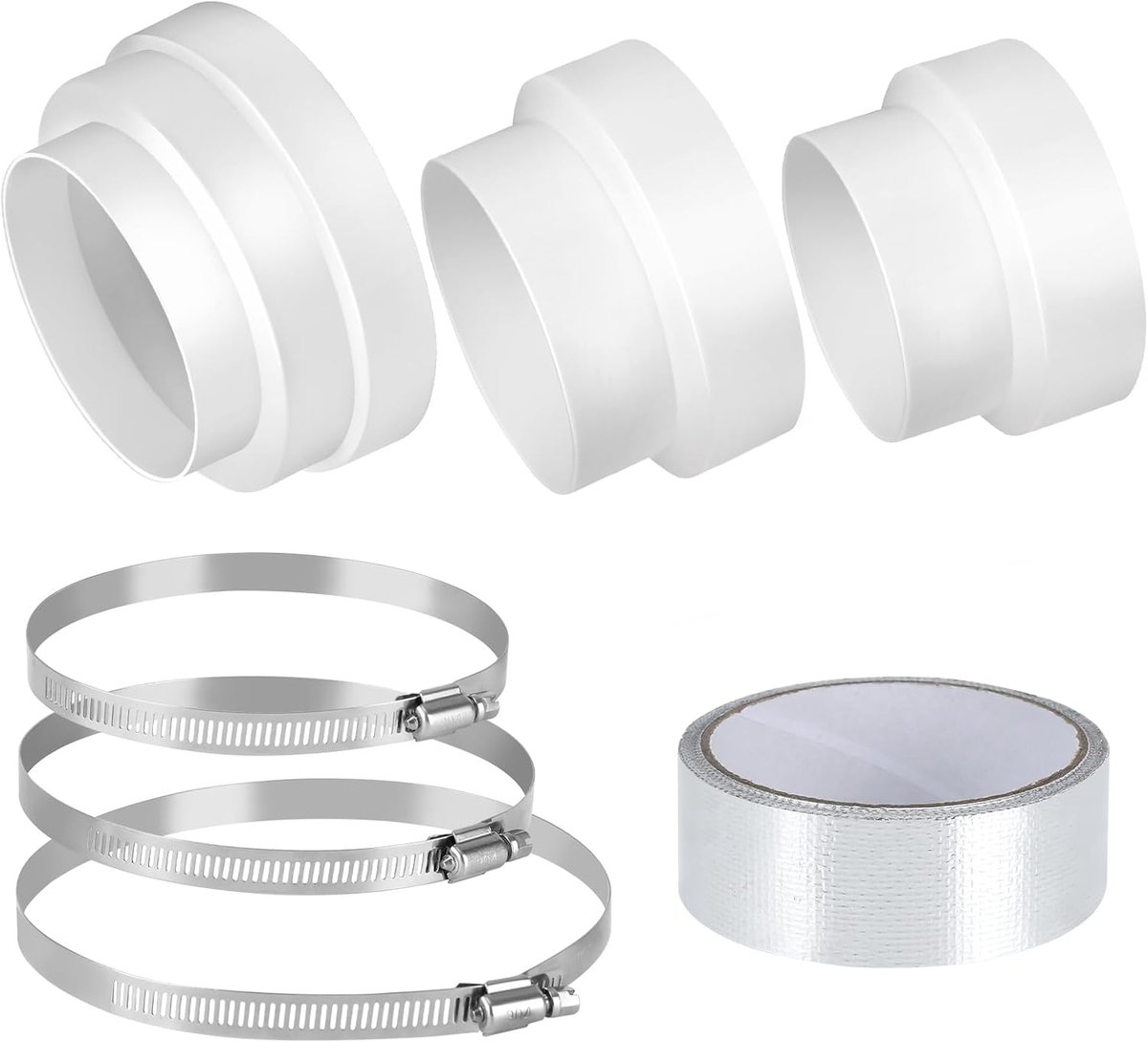 Pack of 3 Drain Hose Adapters, Reducer Diameter 79-97, Ø100-116, Diameter 120-136-146 mm, with 3 Stainless Steel Hose - ShopVlot