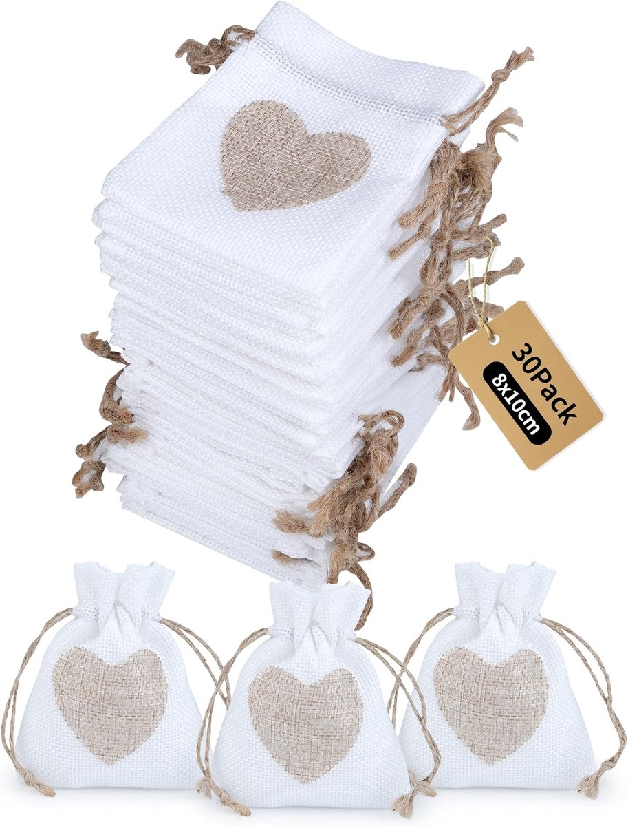 Jute zakjes 10 x 8 cm - kleine cadeauzakjes - gevuld met hart - ideaal voor verrassingen - ShopVlot