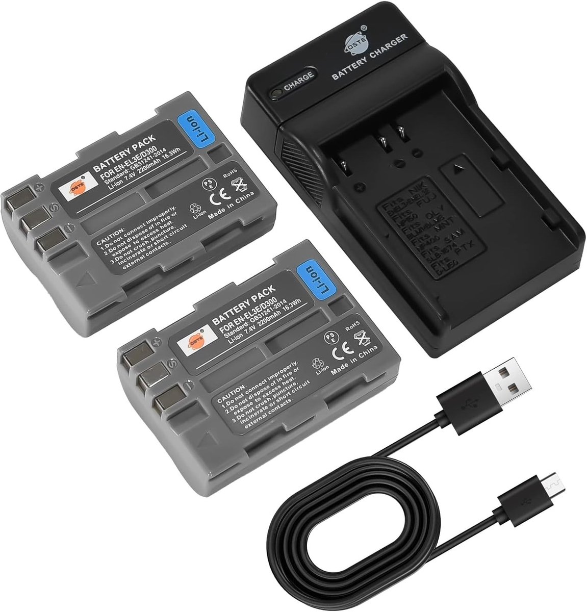 DSTE EN-EL3E Camera Battery (2PCS) and Charger Compatible with D30, D50, D70, D70S, D90, D100, D200, D300, D300S, D700 - ShopVlot