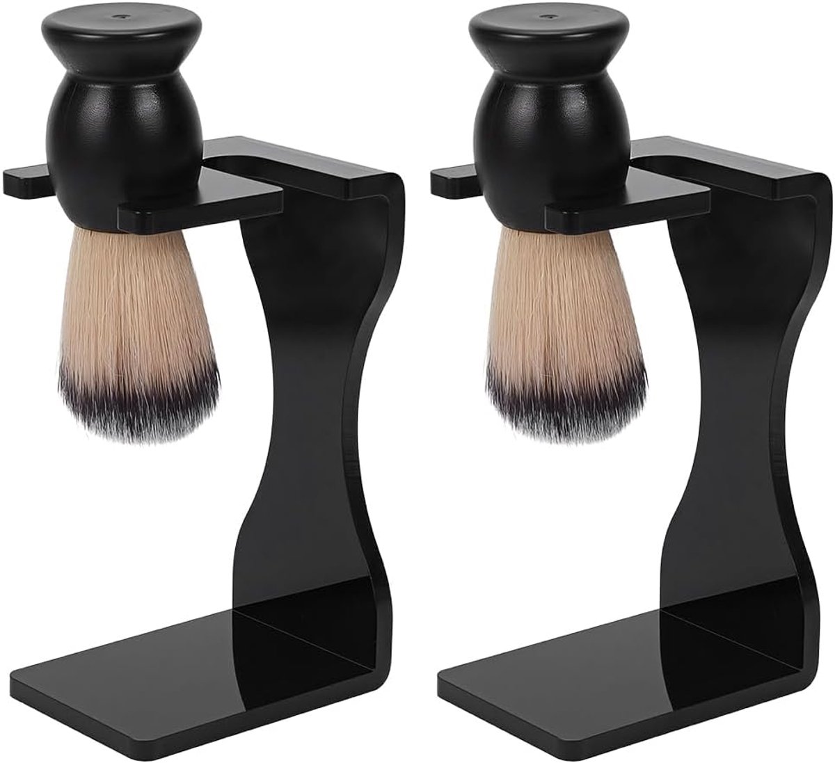 Set van 2 2-in-1 scheerborstel en scheermesstandaard, acryl, veiligheidsscheermesstandaard met borstelhouder, zwarte scheermeshouder