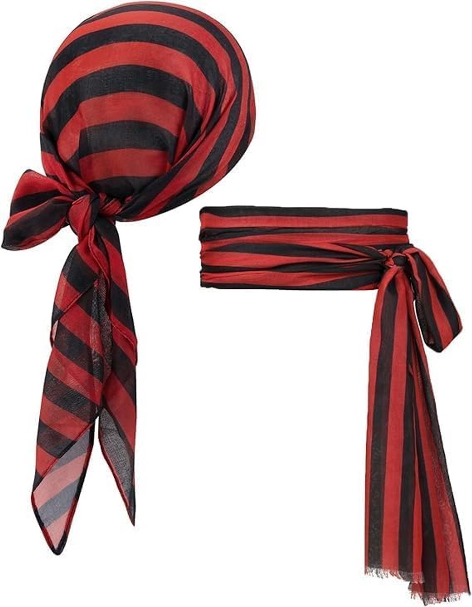 Accessoires voor piratenkostuum, piraten-bandana, piratenriem, piratensjaal, piraten-bandana, 2-delige accessoireset voor Halloween, carnaval, piraten-themafeest