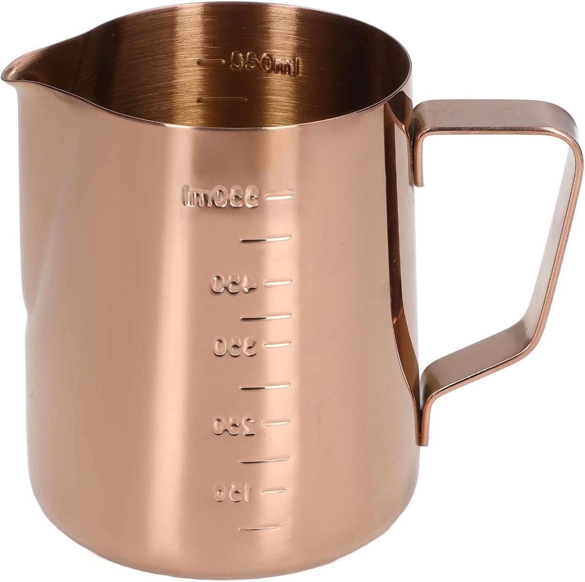 Melkopschuimkan, lattebeker, 550 ml, met schaal, roségoud, roestvrij staal, geborsteld koper, melkstaal, koffie-stoomkannetje voor de bereiding van melk, artikelnummer