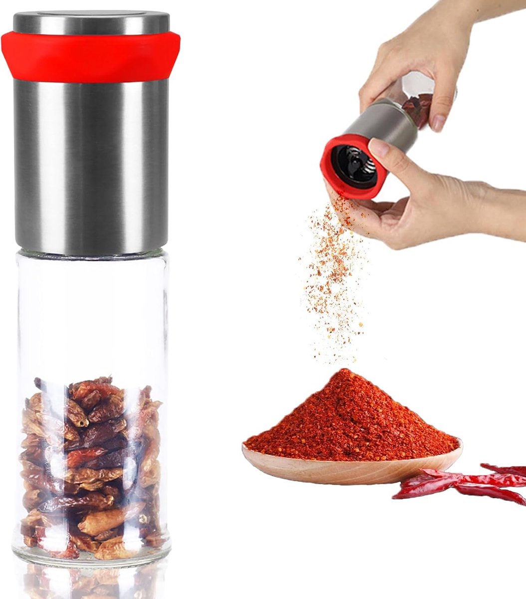 Grinder Mill, Smavles 170ML Chili Mill roestvrij staal & glas, chili cutter voor droge pepers