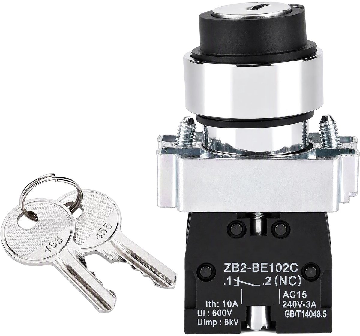Sleutelschakelaar 2 Posities Zelfreset Power Lock met Modulaire Structuur voor Elektrisch Bedieningspaneel 240V 10A 22mm