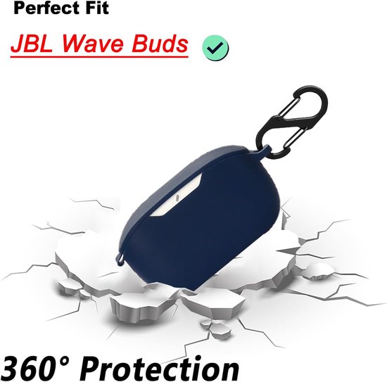 Hoesje voor JBL Wave Buds tas, stootvaste beschermhoes en huid beschermhoes voor JBL Wave Buds met sleutelhanger (donkerblauw) — afbeelding 2