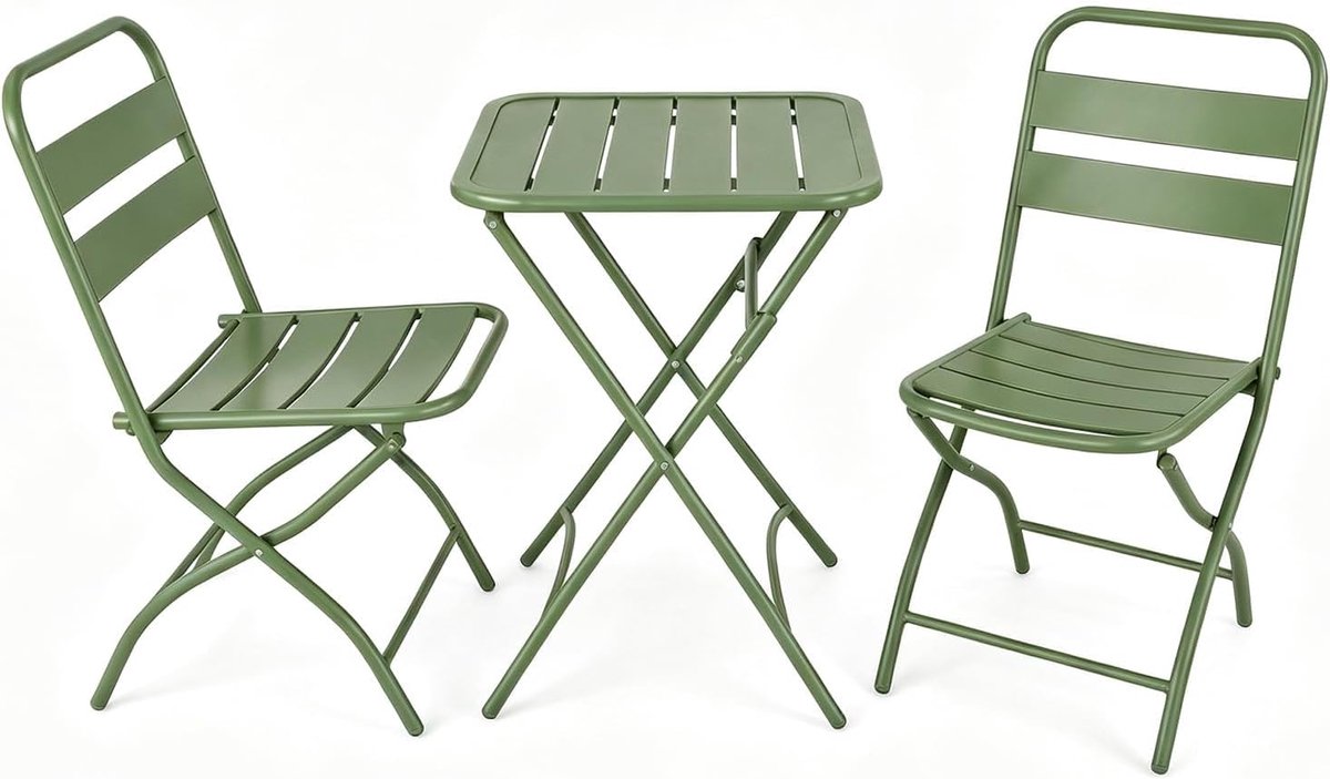 Vouwbaar tuinset 3-delig - Groen - tafel + 2 stoelen - metaal - weerbestendig - voor balkon en terras