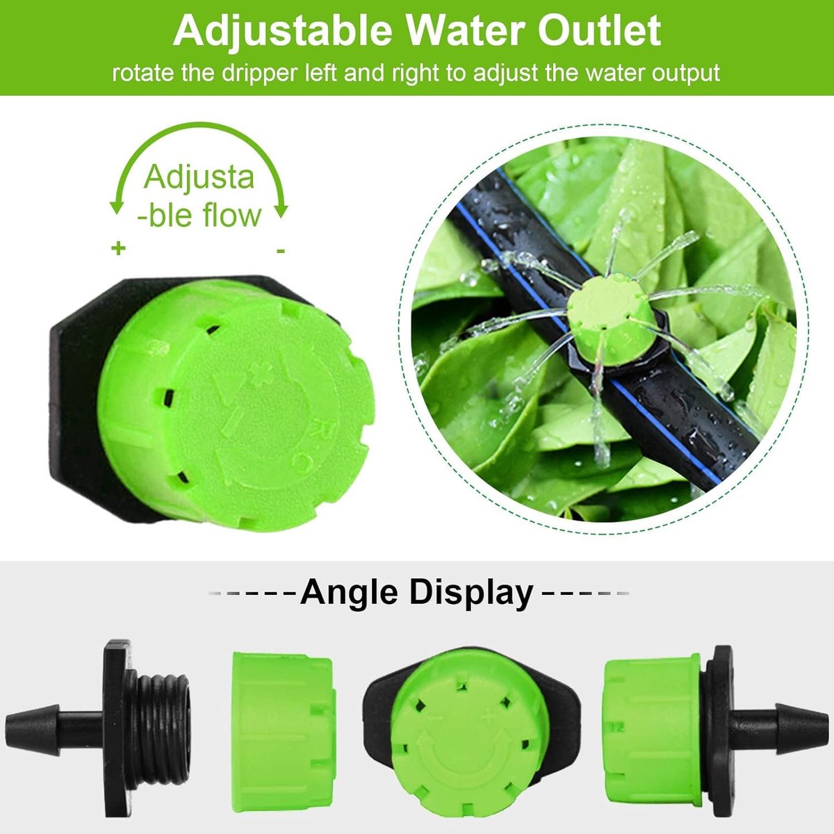 200 Pcs 1/4 Inch Adjustable Irrigation Drops, 360° Micro Drip Irrigation Emitter for Garden Irrigation Systems - ShopVlot