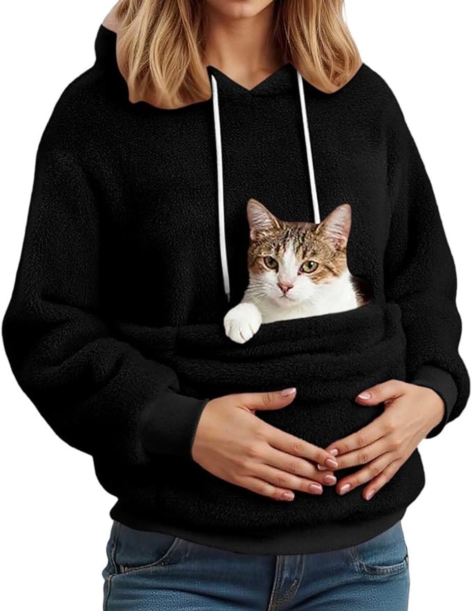 Hoodie voor huisdieren - Losse pasvorm - Dierenzakje - Zwart - Fleece stof, geschikt voor katten en kleine honden – Casual hoodie voor dierenliefhebbers - Maat L