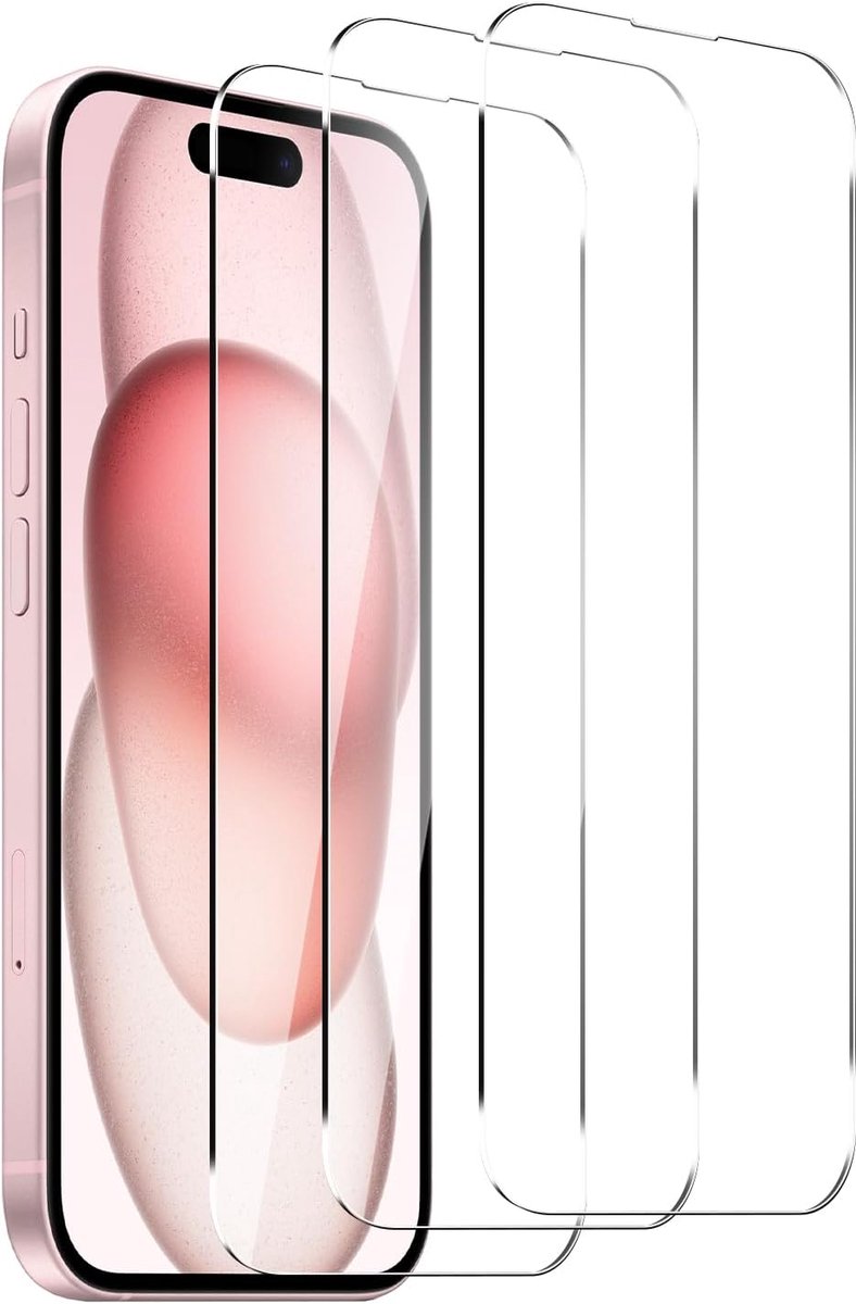 3 stuks: beschermfolie voor iPhone 15/15Pro/16, displaybeschermfolie, pantserglas, gehard glas, hardheid 9H, HD-helderheid, kristalhelder, zonder stof en luchtbellen, eenvoudige installatie.