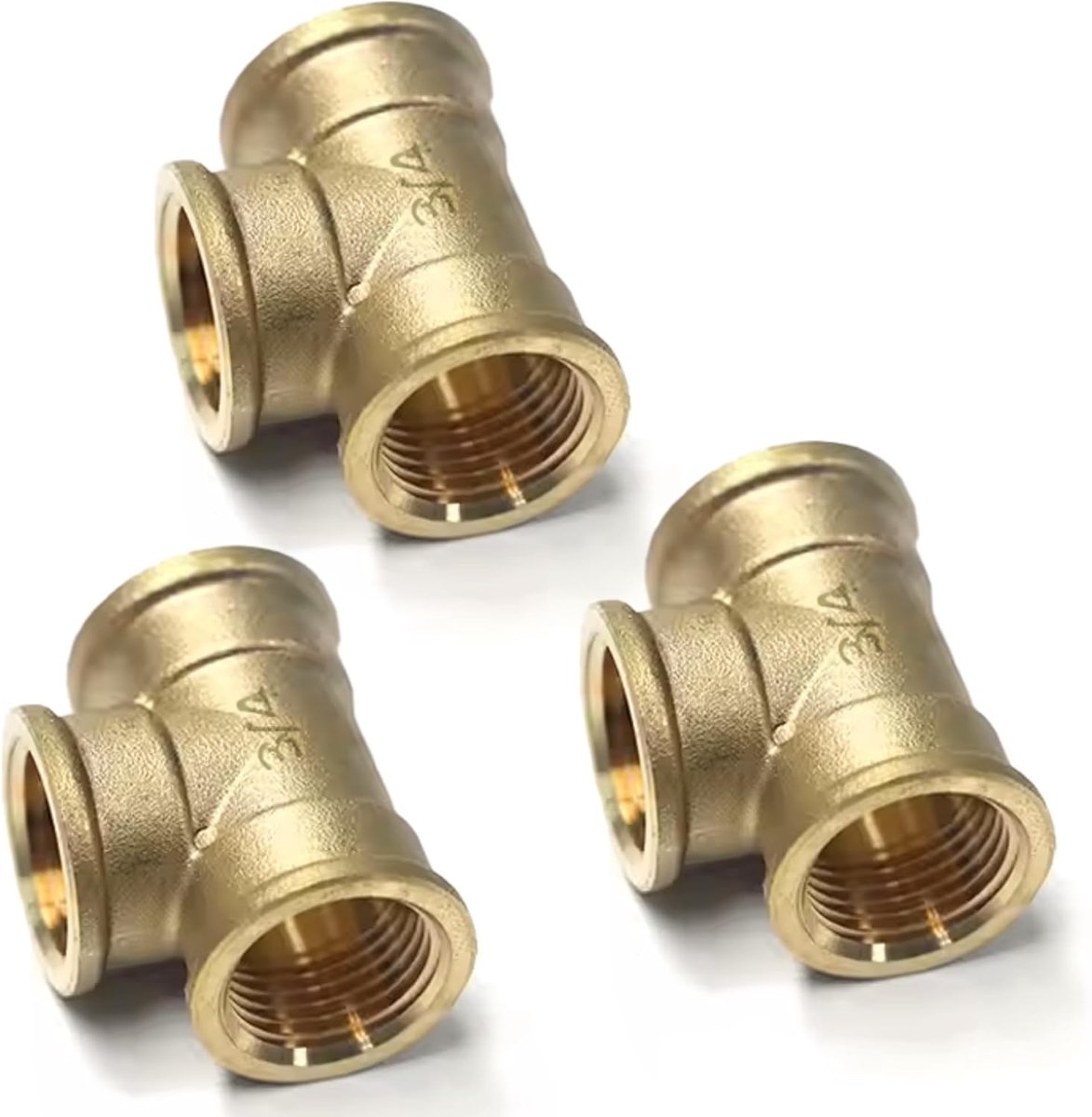 Messing 3/4″ BSP (DN20 – 3-weg fitting met 90° binnendraad) – Set van 3 – Voor water, gas, perslucht en verwarming – Tot 10 bar / 120 °C