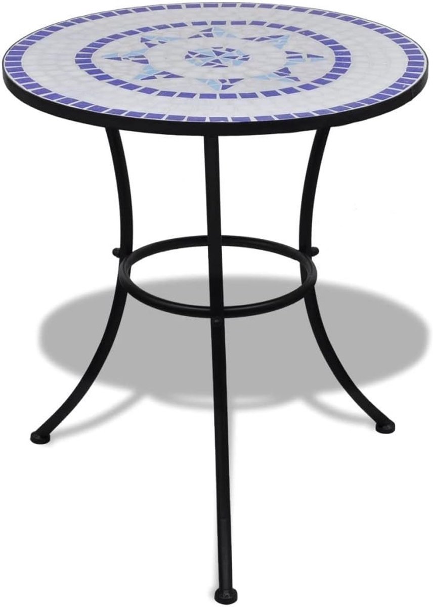 Tuintafel, eettafel met mozaïekdesign voor tuin of balkon, 60 x 70 cm, blauw en wit