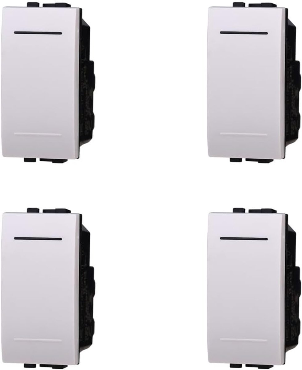 Schakelaar, 16 A, 1 module compatibel met Bticino Living Light, wit, set van 4 stuks