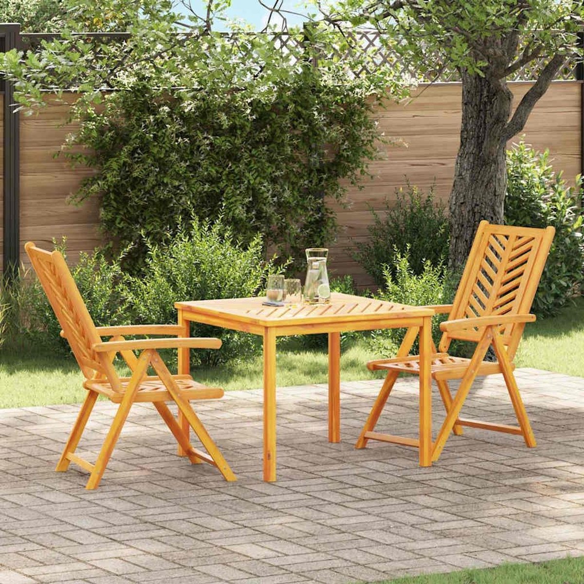 Eettafelset 3 pcs Bruin Massief Acaciahout Buiten Eetstoelen met Armleuningen en Tafel Weerbestendig Tuinmeubilair voor Terras Relaxen Buiten dineren