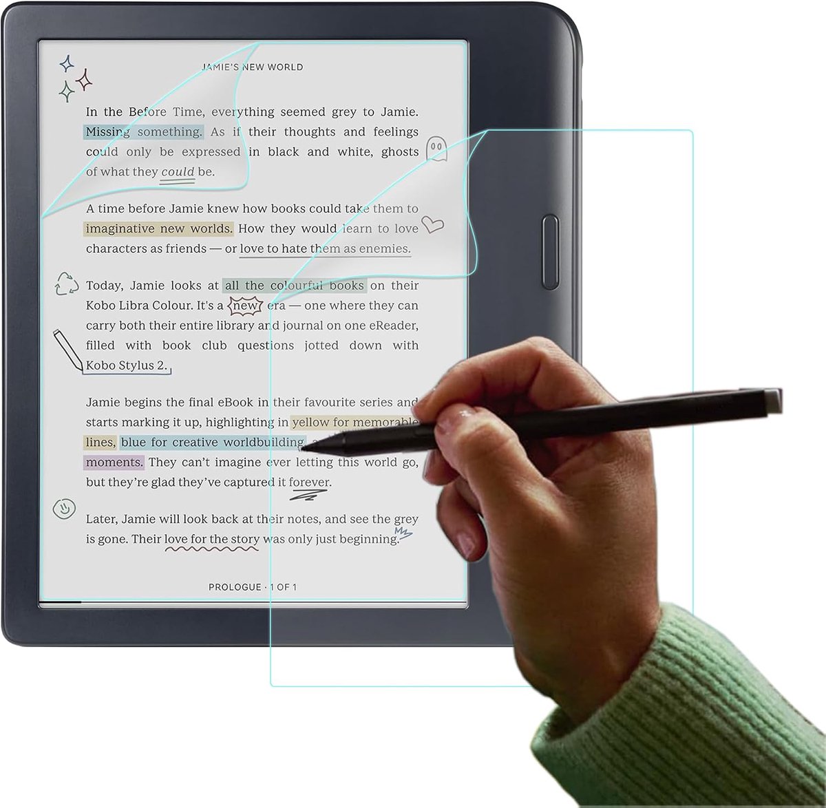 [2 stuks] Like matte papierfolie voor Kobo Libra Color 7 inch, [niet-verblindend] PET-papiergevoel, displaybeschermfolie voor tekenen, schrijven, schetsen