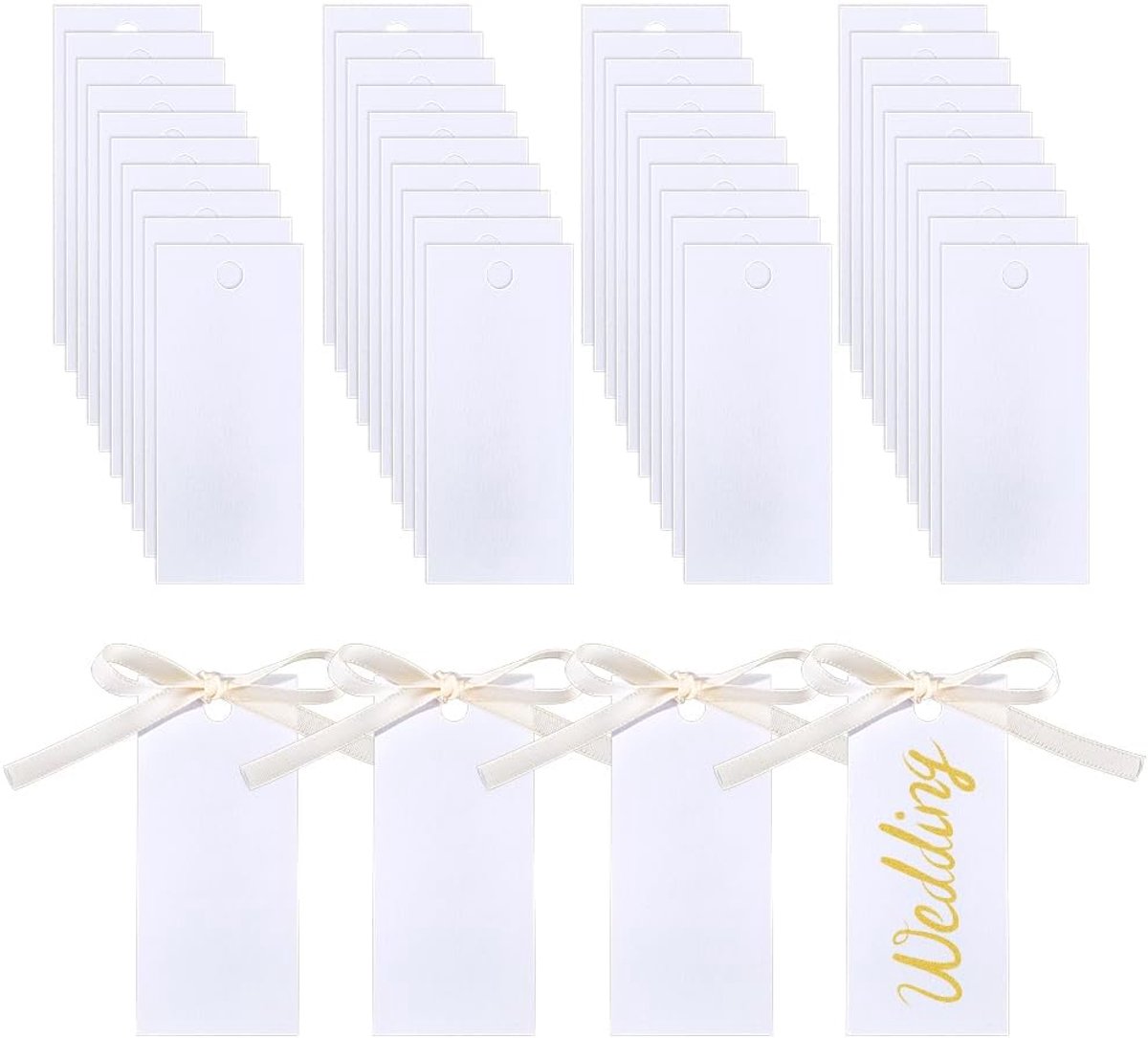100 sets naamplaatskaarten voor tafelinstelling 1,57 x 3,54 x 0,01 inch tafelplaatskaarten met bloemen wit lint blanco zitkaart opknoping cadeaulabels voor diner feest banket evenementen