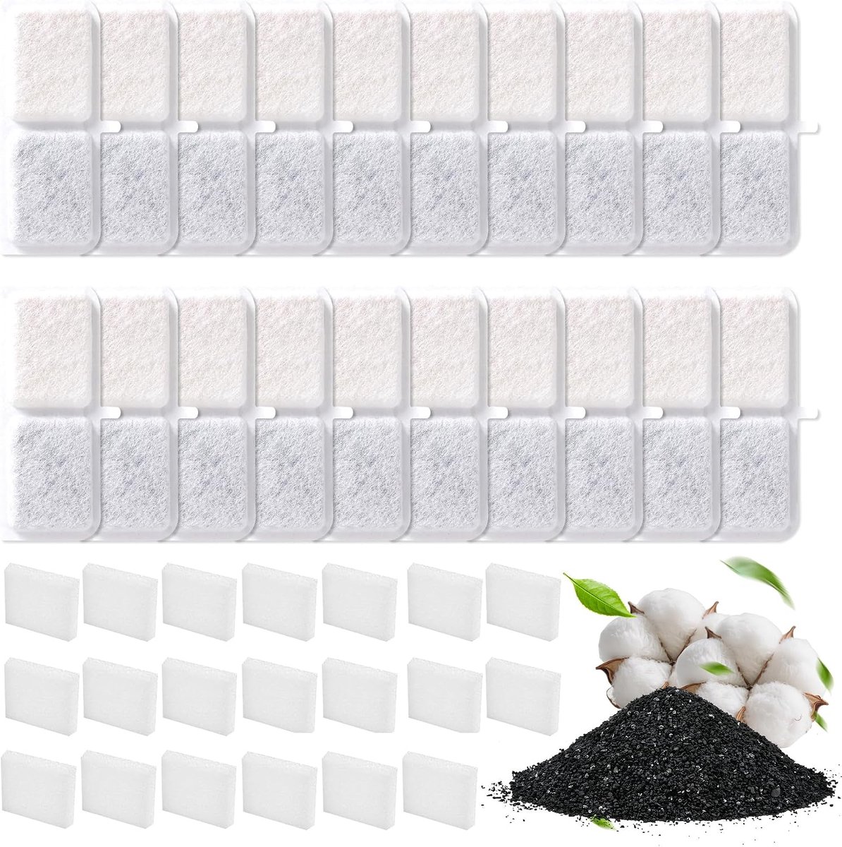 40 stuks filter drinkfontein katten, 20 stuks koolstoffilters en 20 stuks sponsfilters, kattenfonteinfilter met hars-actieve kool, drinkfontein voor Petlibro filters voor katten en honden