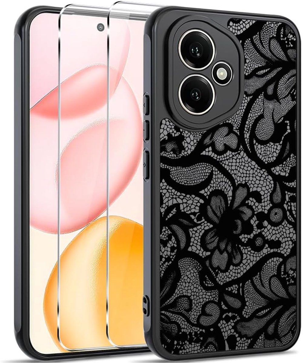 Patroon cover voor Honor 400 (EU) met 2 stuks gehard glas, beschermhoes esthetisch sleutelkoord, matte achterkant met zachte TPU hoes