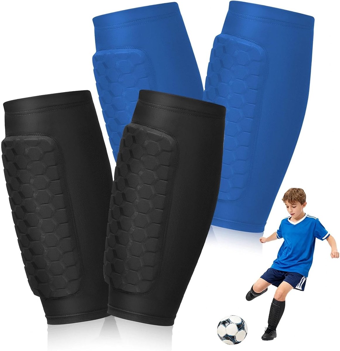 Scheenbeschermers voor kinderen, 2 paar, met honingraatpads, professionele scheenbeschermers voor kinderen, ademend, antislip, schokbestendig, voor jongens en meisjes