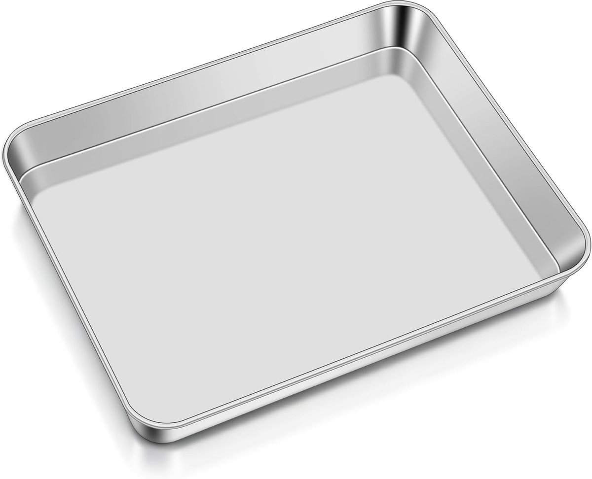 SnelShoppen - Roestvrijstalen Rechthoekige Bakplaat 31,6 x 24,6 x 2,5 cm - Duurzaam Keukenaccessoire voor Bakken, Grillen, Ovengebruik, Feestdagen, Ca