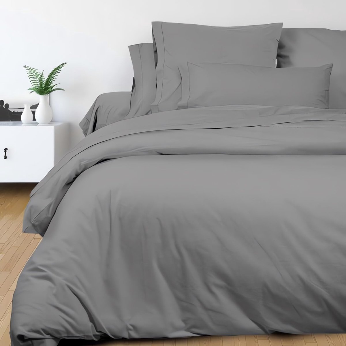 SnelShoppen - Percal Omslag van Dekbed 220x240 cm, Grijs Katoen, Luxe Dekbedovertrek voor Slaapkamer, Ademend en Comfortabel, Geschikt voor Feestelijk