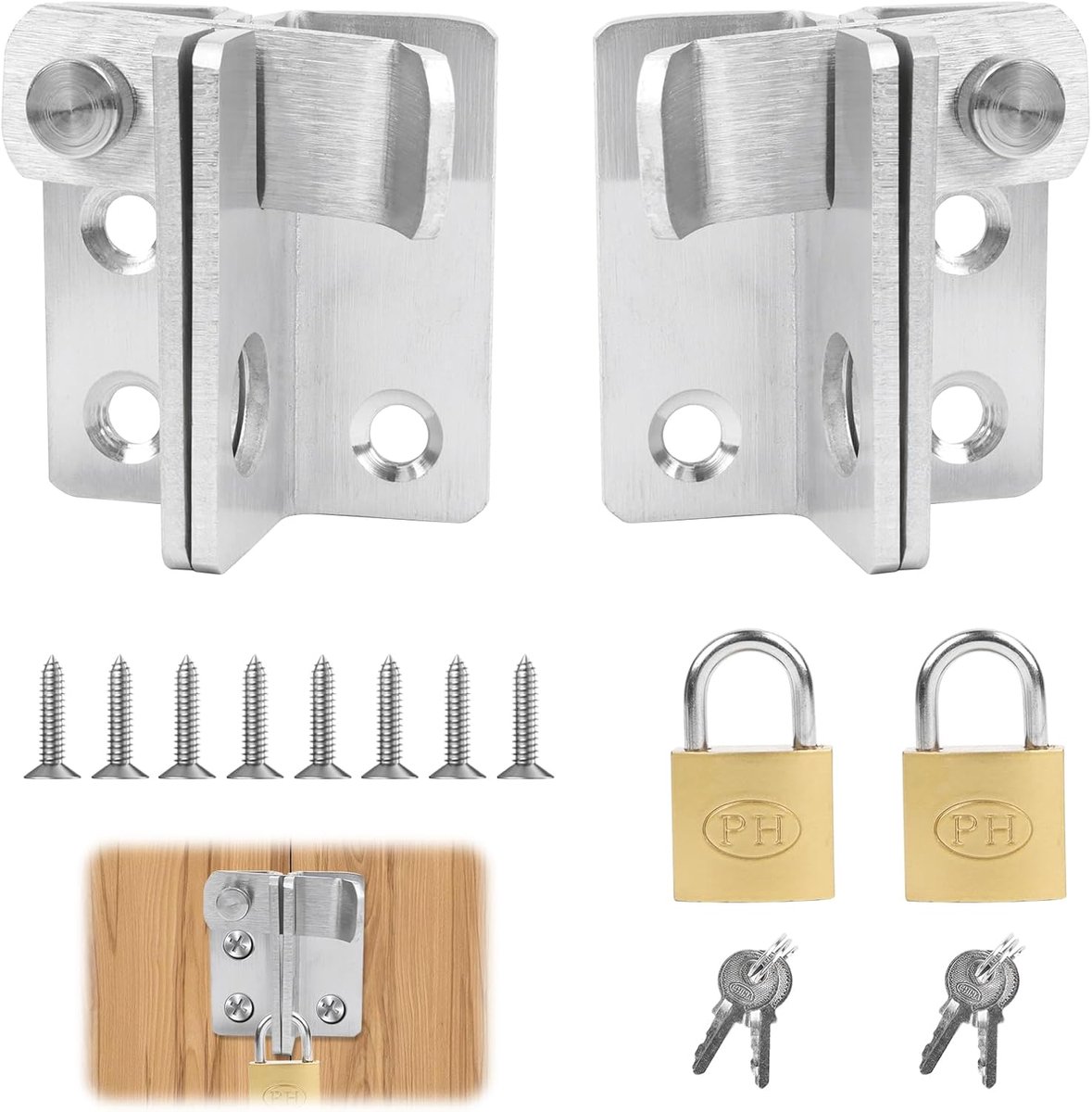 SnelShoppen - Deurvergrendelingsscharnier met Sleutel, 2 Stuks RVS 2-in-1 Buiten Deurslot met Hangslot, Slotgat en Schroef, Vergrendelingsscharnier vo