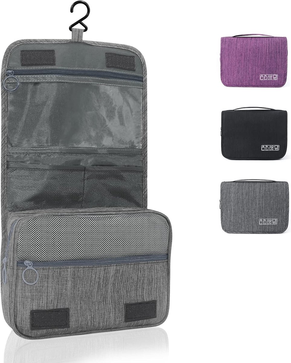 SnelShoppen - Toiletry Bag voor Hanging, Vouwbare Cosmetic Bag, Grote Reis Toilettas met Draaghandvat voor Mannen en Vrouwen, Grijs, 41 x 23 x 8 cm, I