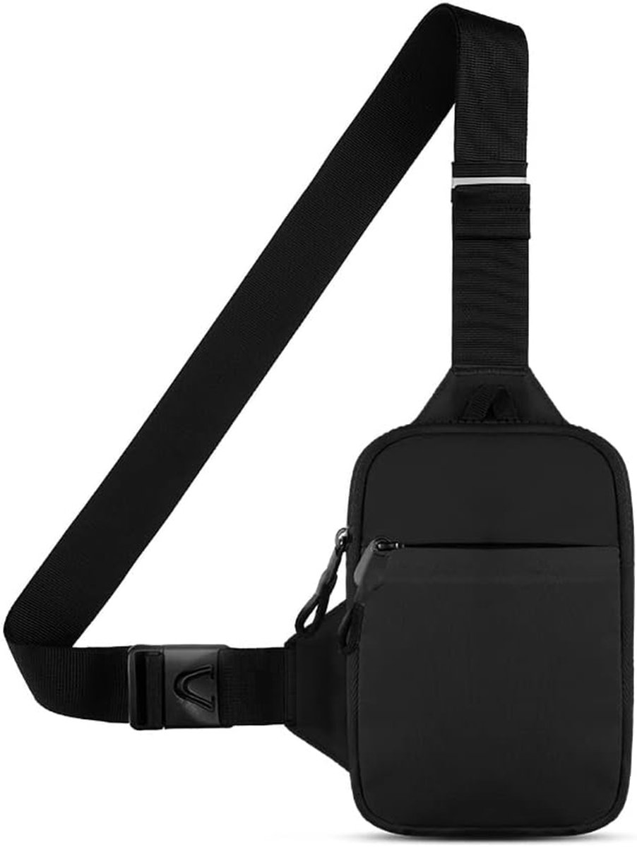 SnelShoppen - Schoudertas voor Heren, Fannypack met Twee Vakken, Waterdicht, Handsfree, Ideaal voor Feest, Camping, Reizen, Casual, Sport, Zwart