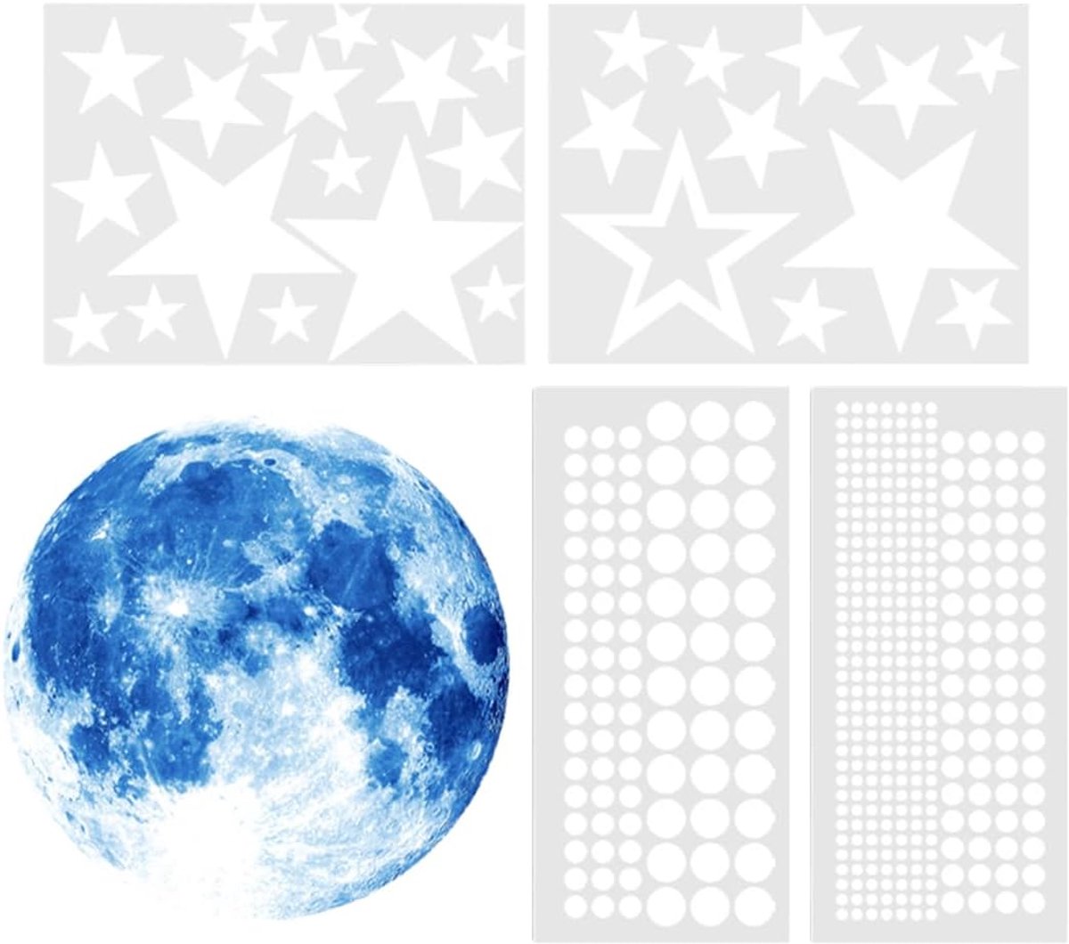 Luminous wandsticker set 435 stuks - blauwe maan en sterren - zelfklevend - sfeervolle sterrenhemel voor kinderkamer - ShopVlot