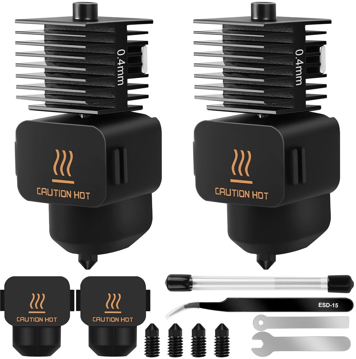 SnelShoppen - A1 Mini/A1 Hotend Printkop Kit, Hoge Temperatuur Extruder met 0,4 mm Gehard Stalen Mondstuk, Siliconen Afdekking, Reinigingsnaald, Pince