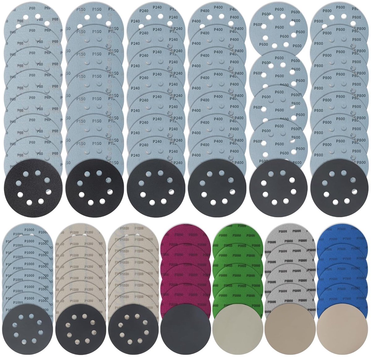 Sandschijven 125mm - 86 stuks - 8 gaten - Diverse korrelgroottes voor optimale afwerking - ShopVlot