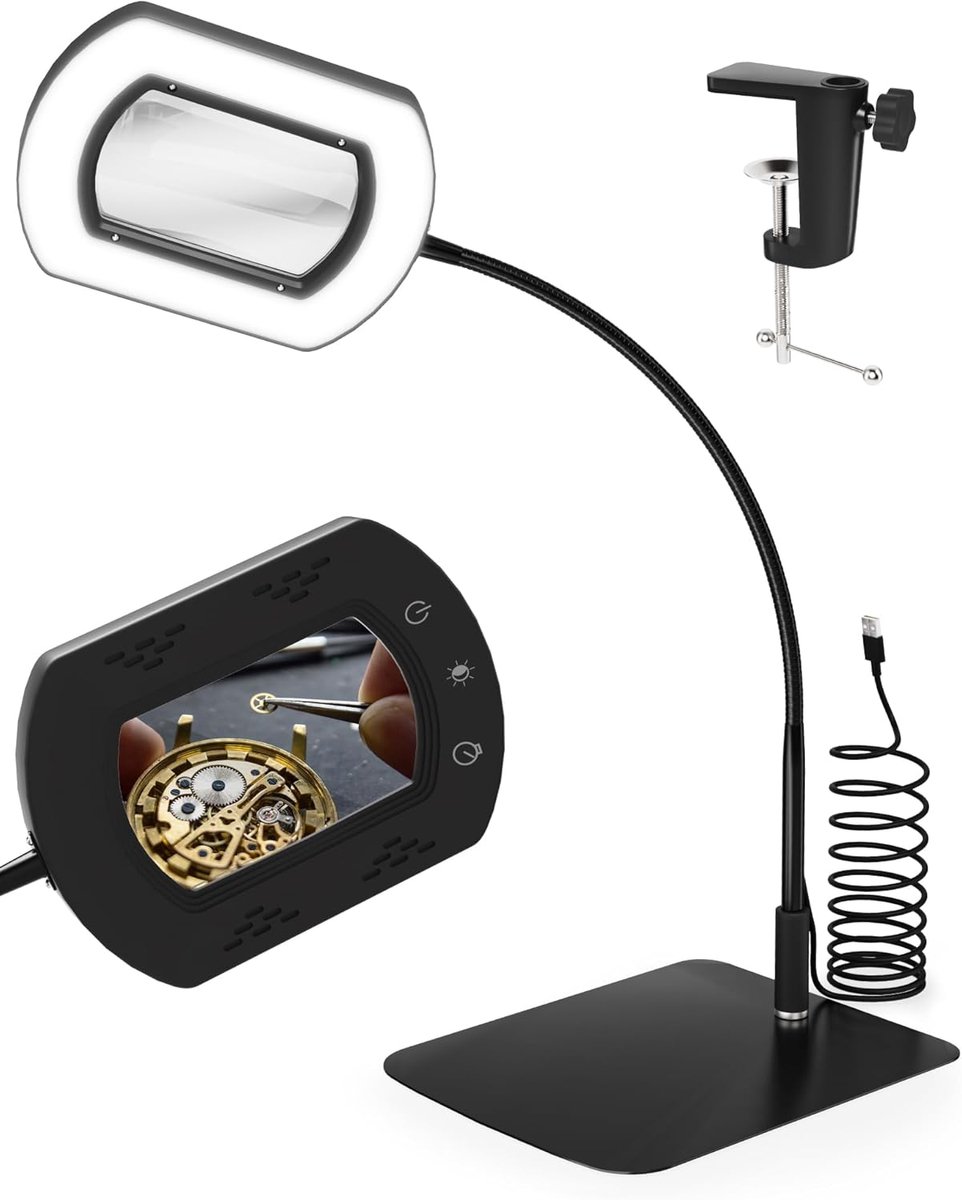 SnelShoppen - Vergrootglas met Licht 10X - 2-in-1 Tafelloep met Standaard en USB Verlichting - 5 Kleurtemperaturen - Perfect voor Lezen, Diamond Paint