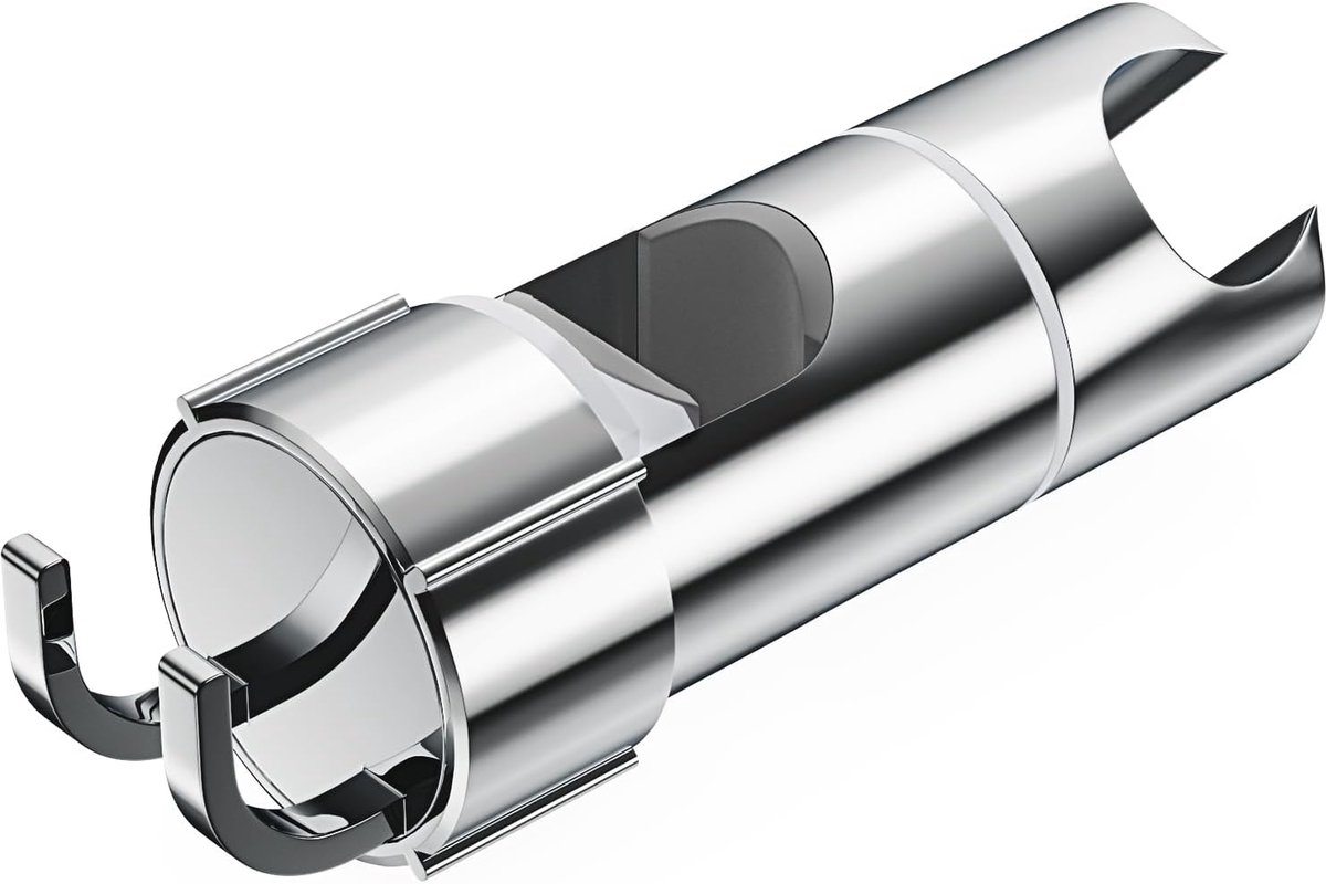 SnelShoppen - Universele Douchekop Houder met 2 Haken, Verstelbare Doucheslang Beugel 360° Rotatie voor 16-27mm Douche Stang, Chroom Gecoate Handdouch